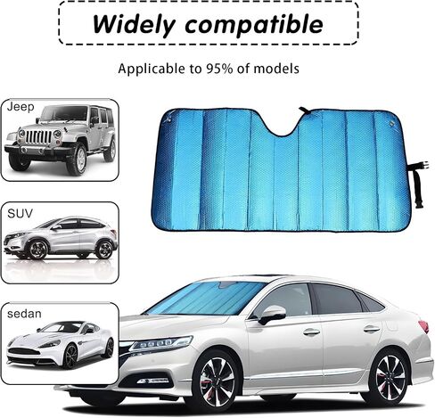 leechio 1 PC Car Windscreen Sunshade, Thickened Foldable Aluminium Foil Material Heat-insulating Sunshade, 57" x 27.5 "Front Window Heat Insulation Protection, Universal for Most Cars (Blue) in Saudi Arabia