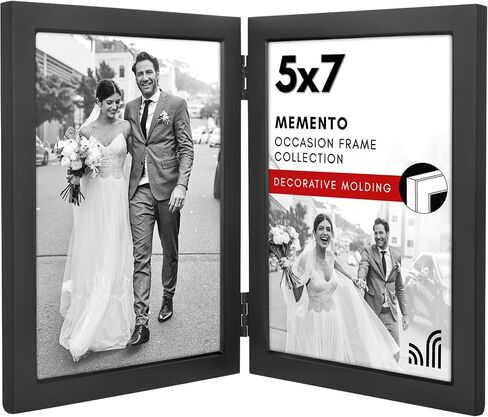 Americanflat Hinged 5x7 Picture Frame with Wide, Beveled Molding and Shatter-Resistant Glass - Modern Metal Picture Frame Displays Two 5x7 Photos - Elegant Photo Frames for Tabletop Display - Black in Kuwait