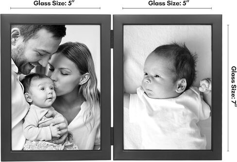 Americanflat Hinged 5x7 Picture Frame with Wide, Beveled Molding and Shatter-Resistant Glass - Modern Metal Picture Frame Displays Two 5x7 Photos - Elegant Photo Frames for Tabletop Display - Black in Kuwait