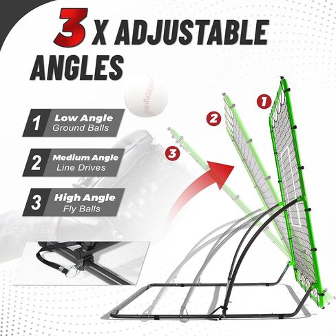شبكة بيسبول شديدة التحمل مقاس 4 × 4.5 قدم مع 3 زوايا قابلة للتعديل، شبكة خلفية للبيسبول والكرة اللينة للأرض، محرك الخط، إعدادات إرجاع الكرة الطائرة، مدرب ميداني in Kuwait