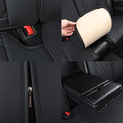 أغطية مقعد سيارة Tomatoman متوافق مع Mazda CX7 Universal Fit‌ Faux Vaux Leather Decoration الداخلية (مجموعة كاملة/أسود) in Kuwait