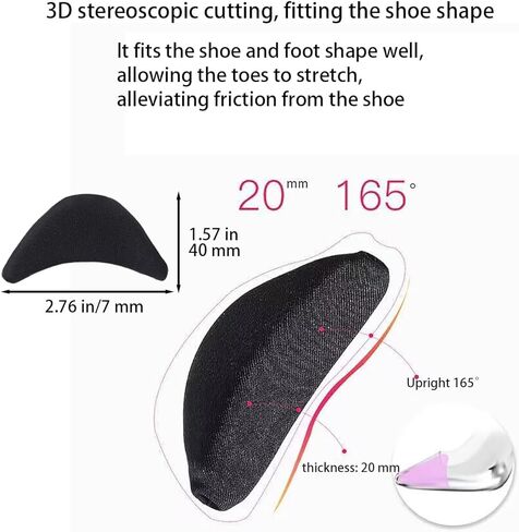 6 Pairs Black Toe Filler Cushion Inserts Soft Sponge Adjustable Shoe Filler Breathable Big Toe Plug Forefoot Pad Unisex Foot Brace Pads Reusable Foam Too Big Insert for Flats Sneakers Men Women in Kuwait