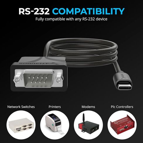 SABRENT USB-C to DB9 Serial RS-232 Adapter Cable 6FT, Prolific PL2303GS Chipset, USB 2.0, 1bps-12Mbps Baud Rate, for POS Terminals, Modems, GPS, Industrial Devices (CB-D9C6) in Saudi Arabia