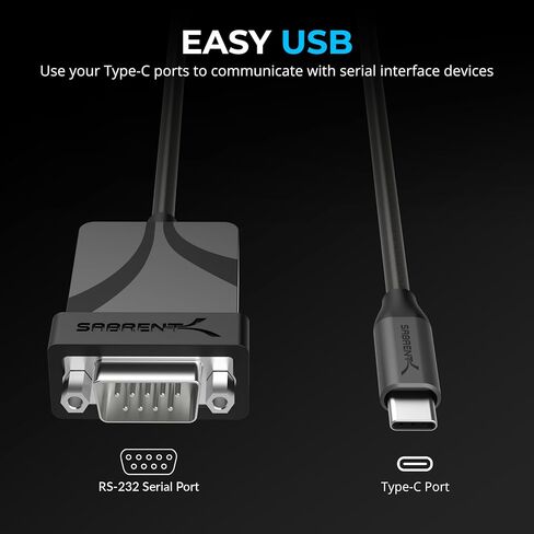SABRENT USB-C to DB9 Serial RS-232 Adapter Cable 6FT, Prolific PL2303GS Chipset, USB 2.0, 1bps-12Mbps Baud Rate, for POS Terminals, Modems, GPS, Industrial Devices (CB-D9C6) in Saudi Arabia