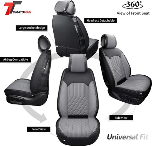 أغطية مقعد سيارة Tomatoman متوافق مع Mazda CX7 Universal Fit‌ Faux Vaux Leather Decoration الداخلية (مجموعة كاملة/أسود) in Kuwait