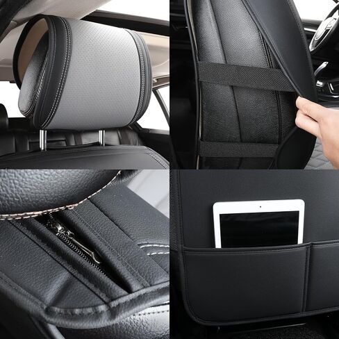 أغطية مقعد سيارة Tomatoman متوافق مع Mazda CX7 Universal Fit‌ Faux Vaux Leather Decoration الداخلية (مجموعة كاملة/أسود) in Kuwait