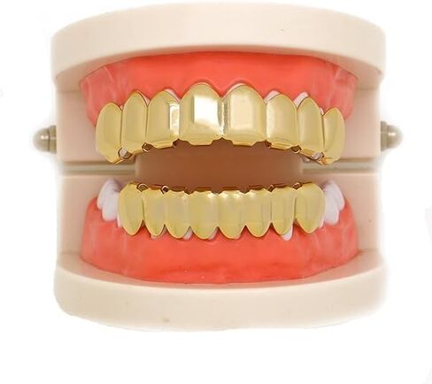 18K الذهب المطلي بالذهب 8 أعلى الأسنان 8 أسفل الأسنان الهيب هوب الأسنان Grillz + 2 قضبان صب للرجال والنساء in Kuwait