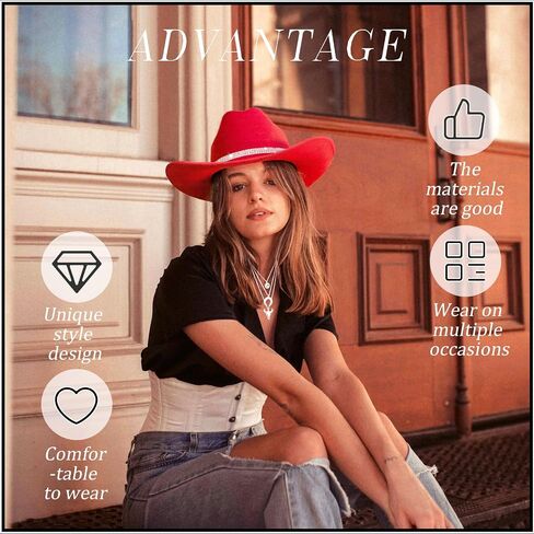 Western Black Cowboy Hats for Women Men, Fedora Wide Brim Sparkly Rhinestone Cowgirl Hat with Bandana and Evil Eye Bull Head Necklace in Saudi Arabia
