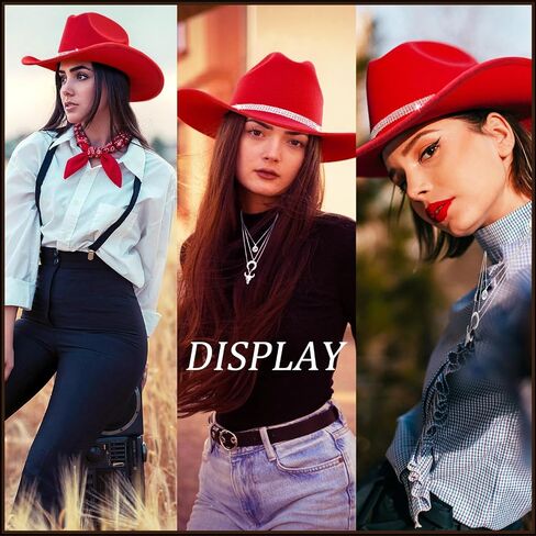 Western Black Cowboy Hats for Women Men, Fedora Wide Brim Sparkly Rhinestone Cowgirl Hat with Bandana and Evil Eye Bull Head Necklace in Saudi Arabia