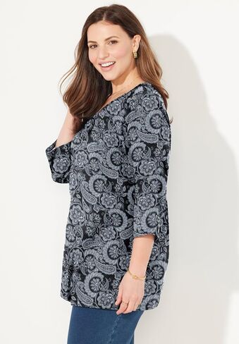 Catherines Women's Plus Size Suprema 3/4 Sleeve V-Neck Tee in Kuwait