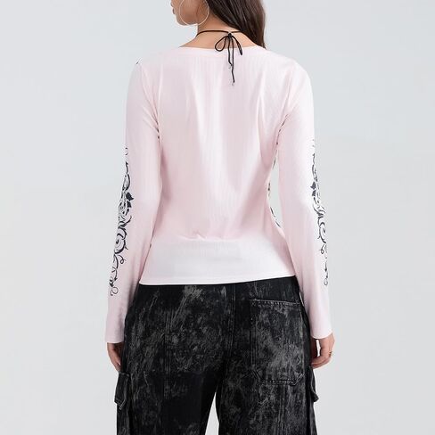 Women Grunge Clothes Y2K Long Sleeve Graphic Tees Vintage Gothic Aesthetic Tops Cute Teen Girls Shirts in Kuwait