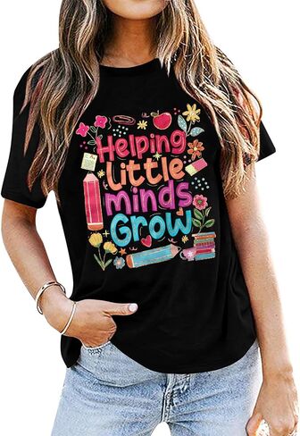Teacher Shirts Women First Day of School Tshirt Helping Little Minds Grow Shirt Cute Flower Graphic Preschool Teacher Tee Top in Kuwait