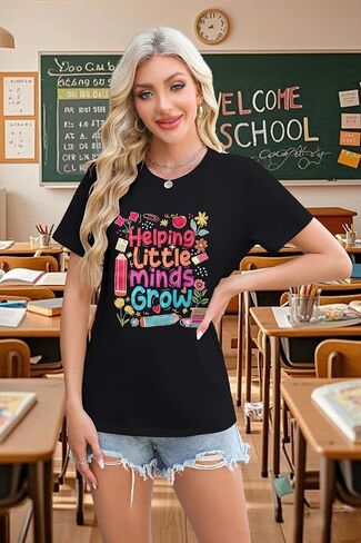 Teacher Shirts Women First Day of School Tshirt Helping Little Minds Grow Shirt Cute Flower Graphic Preschool Teacher Tee Top in Kuwait