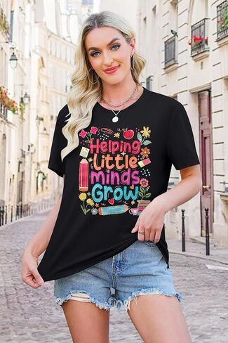 Teacher Shirts Women First Day of School Tshirt Helping Little Minds Grow Shirt Cute Flower Graphic Preschool Teacher Tee Top in Kuwait
