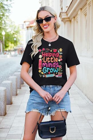 Teacher Shirts Women First Day of School Tshirt Helping Little Minds Grow Shirt Cute Flower Graphic Preschool Teacher Tee Top in Kuwait