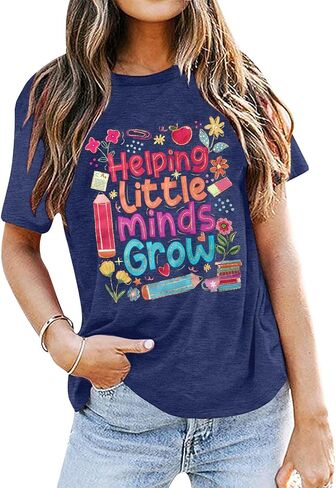 Teacher Shirts Women First Day of School Tshirt Helping Little Minds Grow Shirt Cute Flower Graphic Preschool Teacher Tee Top in Kuwait
