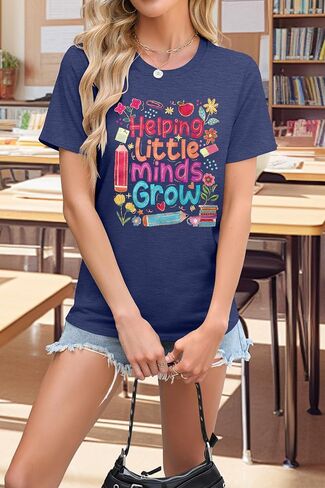 Teacher Shirts Women First Day of School Tshirt Helping Little Minds Grow Shirt Cute Flower Graphic Preschool Teacher Tee Top in Kuwait