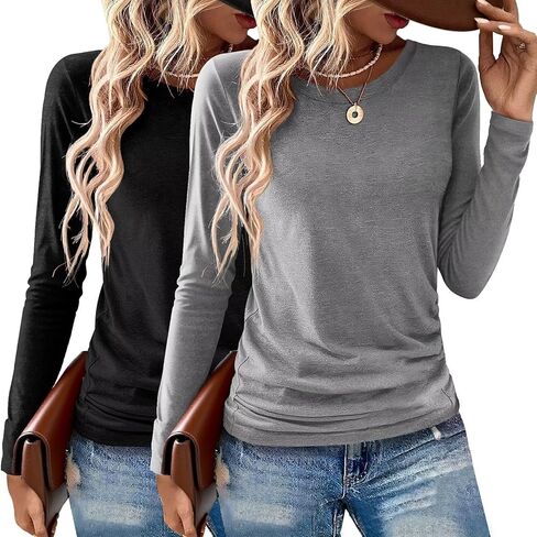 2 Pack Womens Tops Crewneck Soft Long Sleeve Shirts Fall Clothes Casual Tshirts Basic Tee in Kuwait
