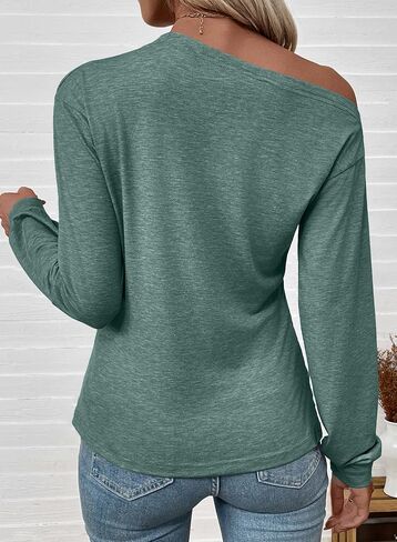 EVALESS Womens Off The Shoulder Tops Casual Long Sleeve Asymmetrical Boat Neck Going Out Tops T Shirts Fashion Clothing in Saudi Arabia