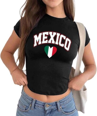 قميص القميص المكسيك النساء الصيف Y2K الرسوم البيض المحملات القصيرة كم محصول لطيف قمم محصول مكسيكي خمر 2000s الملابس in Kuwait