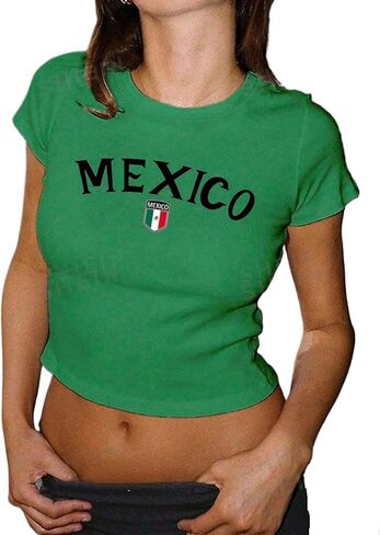 Mexico Jersey Shirt Women Summer Y2k Graphic Baby Tees Short Sleeve Cute Crop Tops Mexican Vintage 2000s Clothing in Kuwait