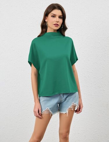 Missactiver Women's Women's Discual Neck Batwing Tee Top Short Sleeve Drop على الكتف الصلب ألوان Tshirt Summer Assfits in Kuwait