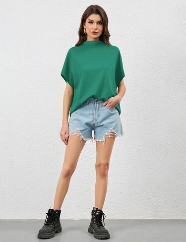 Missactiver Women's Women's Discual Neck Batwing Tee Top Short Sleeve Drop على الكتف الصلب ألوان Tshirt Summer Assfits in Kuwait