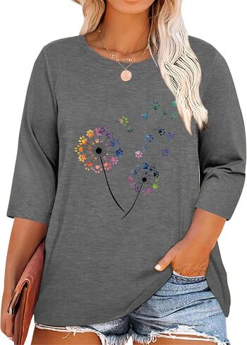 Chulianyouhuo Plus Size Tops for Women Cute Graphic Tees 3/4 Sleeve Flower Print Loose Fit Summer Casual T Shirts in Saudi Arabia