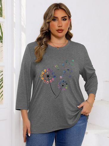Chulianyouhuo Plus Size Tops for Women Cute Graphic Tees 3/4 Sleeve Flower Print Loose Fit Summer Casual T Shirts in Saudi Arabia