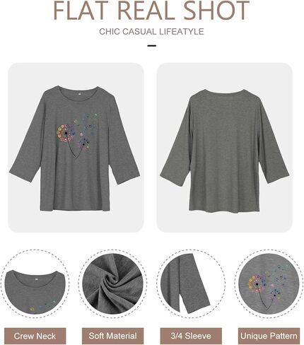 Chulianyouhuo Plus Size Tops for Women Cute Graphic Tees 3/4 Sleeve Flower Print Loose Fit Summer Casual T Shirts in Saudi Arabia
