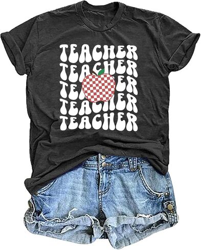 Teacher Shirts Women: Funny Teach Graphic T-Shirt Vintage Teaching Life Casual Short Sleeve Tees in Saudi Arabia