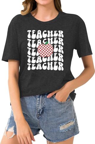 Teacher Shirts Women: Funny Teach Graphic T-Shirt Vintage Teaching Life Casual Short Sleeve Tees in Saudi Arabia