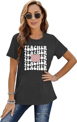 Teacher Shirts Women: Funny Teach Graphic T-Shirt Vintage Teaching Life Casual Short Sleeve Tees in Saudi Arabia