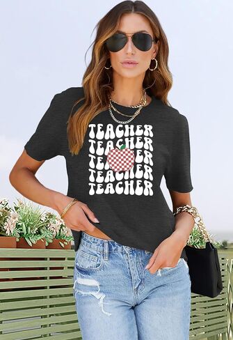 Teacher Shirts Women: Funny Teach Graphic T-Shirt Vintage Teaching Life Casual Short Sleeve Tees in Saudi Arabia