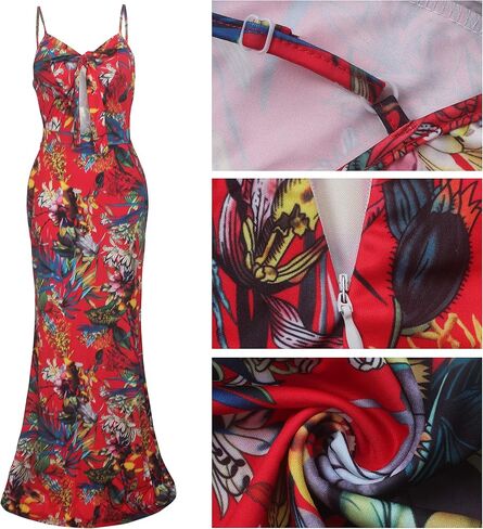 Women's Summer Floral Spaghetti Strap Long Maxi Dresses Low-Cut Bohemian Beach Sundress in Kuwait