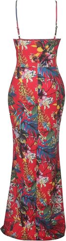 Women's Summer Floral Spaghetti Strap Long Maxi Dresses Low-Cut Bohemian Beach Sundress in Kuwait