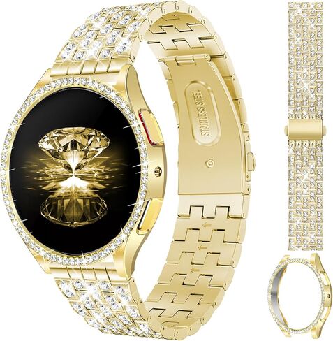 JR.DM Diamond Bands with Bling Case Women ONLY Compatible with Samsung Galaxy Watch 7/6 40mm 44mm, 20mm watch band with Protective Cover Bumper Silver Gold Luxury Metal Bracelet Replacement Strap in Kuwait
