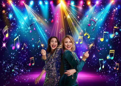 Aiikes 7x5ft Rainbow Stage Photography Backdrop1980s ملونة ديسكو خلفية موسيقى الروك توهج نيون رقص ديكورات حفلة عيد ميلاد خلفية XY142 in Kuwait