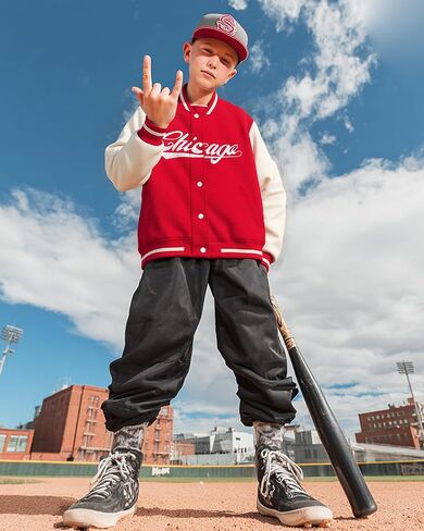 PureChapter Boys Baseball Jacket Kids Varsity Jacket Classic Embroidered Cardigan Sweatshirt Winter Coat Bomber Jacket in Kuwait