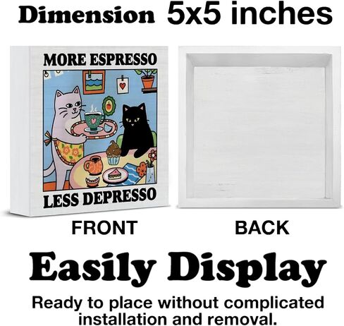 Funny Coffee Cat Decor More Espresso Less Depresso Wood Block Sign for Cafe Kitchen Coffee Station Desk Table Shelf, Coffee Lover Gifts in Saudi Arabia
