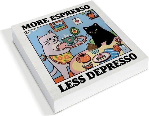 Funny Coffee Cat Decor More Espresso Less Depresso Wood Block Sign for Cafe Kitchen Coffee Station Desk Table Shelf, Coffee Lover Gifts in Saudi Arabia