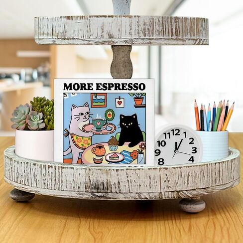 Funny Coffee Cat Decor More Espresso Less Depresso Wood Block Sign for Cafe Kitchen Coffee Station Desk Table Shelf, Coffee Lover Gifts in Saudi Arabia