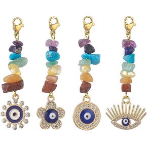 T.F&CI DECOR Evil Eye Keychain with 7 Chakra Crystals and Healing Stones, Feng Shui Good Luck Amulet, Spiritual Gift for Women, Quartz Bag Charm, Turkish Key Ring, 4PCS in Saudi Arabia