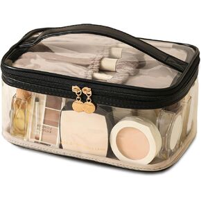 Large Clear Makeup Bag Big Cosmetic Bags Waterproof Toiletry Orangizer with Handle Transparent Toiletries Case Travel Pouch for Women Girls Daily Beauty Purse Essentials Skincare Bag Off White in Saudi Arabia