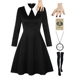 Adult Halloween Costume Women with Big Thing Hand Classic Black Dress Gothic Family Party in Kuwait