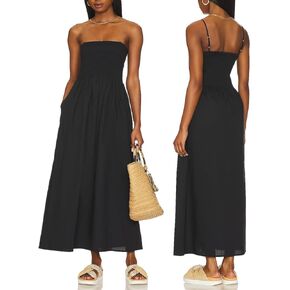 Aigeman Women Detachable Strap Dress Strapless Smocked Bodice Maxi Dress Pockets Long Swing Flowy Beach Sundress 373 in Kuwait