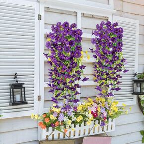 4PCs Hanging Morning Glory UV Resistant Artificial Outdoor Flowers,75CM Long Faux Flowers for Planters, Plants Garden,Wedding,Patio,Home Decor,Porch,Yard(Purple Red,2 Bunches/4Pcs) in Kuwait