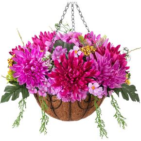 Artificial Hanging Flowers with Basket Fake Summer Lavender for Outdoor Decor, 12 Bundles Faux Purple Outside Decoration Realistic UV Resistant Plants for Porch Balcony Patio Garden Yard in Kuwait