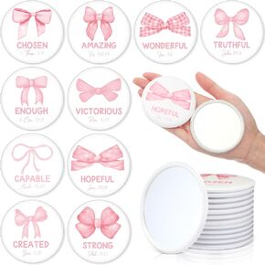 Vicenpal 40 pcs Inspirational Bible Verse Scripture Portable Round Pocket Mini Mirrors Pink Bow Coquette Mini Pocket Mirrors Bulk Christian Gifts for Women Church Religious Party Favors in Kuwait