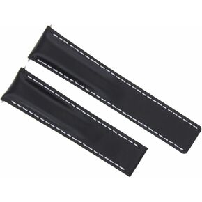 Ewatchparts 22mm Leather Watch Band Strap Smooth Compatible With Breitling Navitimer 22/20mm Clasp Black With White Stitching in Saudi Arabia